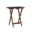 Linon Burke Wood 5 Piece Oversized Tray Table Set Chrome Handle in Dark Cherry