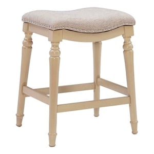 Linon Hayes Big & Tall 27&quot Padded Saddle Seat Counter Stool in Cream Rubberwood