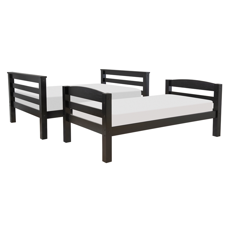 Linon Levi Twin over Full Wood Bunk Bed with Built in Ladder in Black