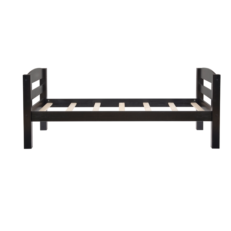 Linon Levi Twin over Full Wood Bunk Bed with Built in Ladder in Black
