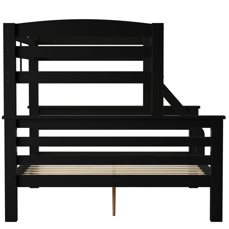 Linon Levi Twin over Full Wood Bunk Bed with Built in Ladder in Black