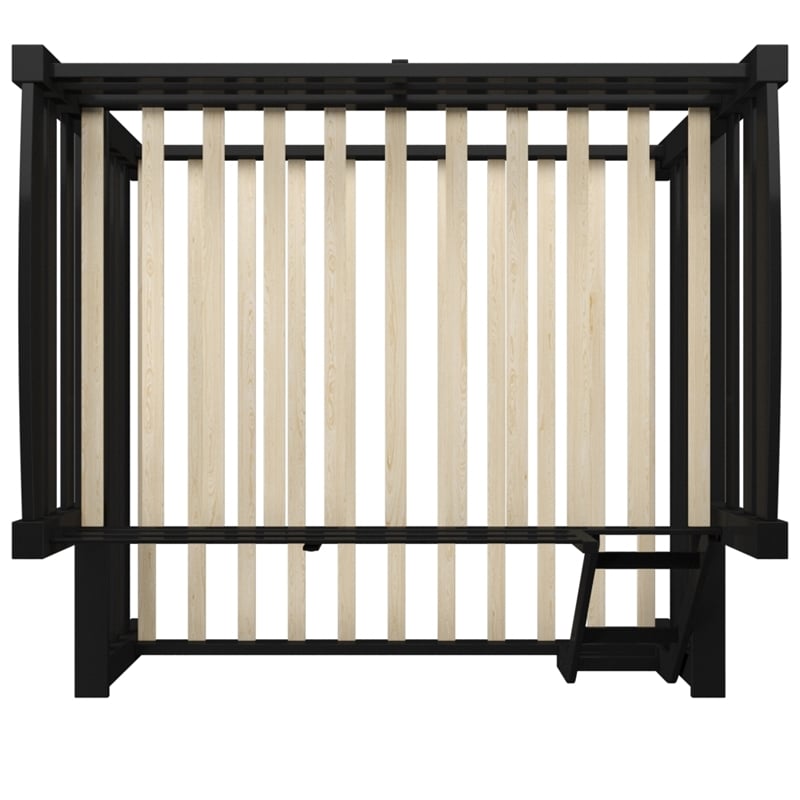 Linon Levi Twin over Full Wood Bunk Bed with Built in Ladder in Black