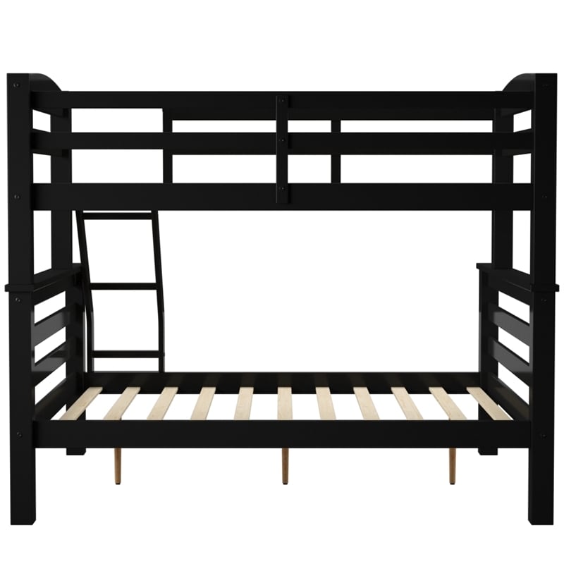 Linon Levi Twin over Full Wood Bunk Bed with Built in Ladder in Black