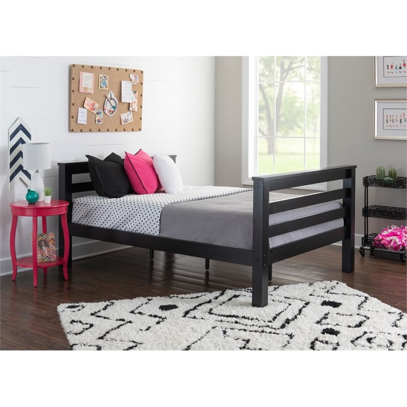 Linon Levi Twin over Full Wood Bunk Bed with Built in Ladder in Black