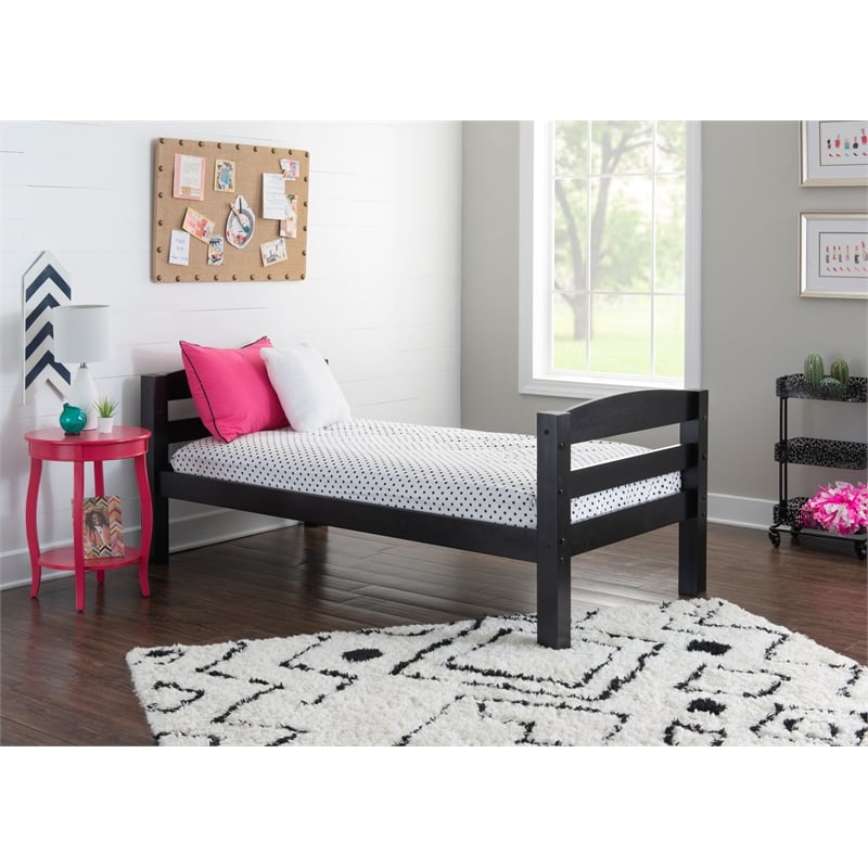 Linon Levi Twin over Full Wood Bunk Bed with Built in Ladder in Black