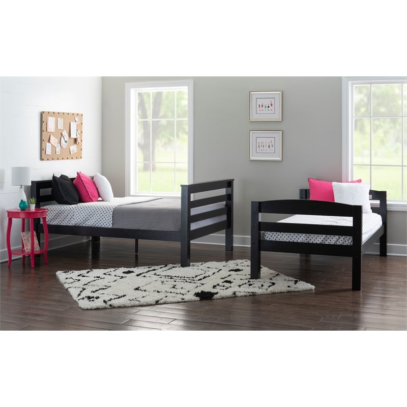 Linon Levi Twin over Full Wood Bunk Bed with Built in Ladder in Black