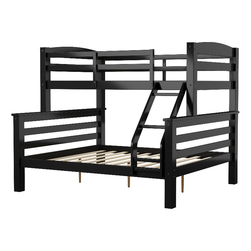 Linon Levi Twin over Full Wood Bunk Bed with Built in Ladder in Black