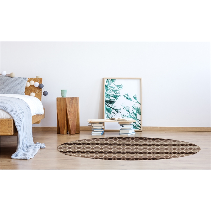 Linon Evolution Trellis Stripes Power Loomed Polyester 8'R Rug in Beige