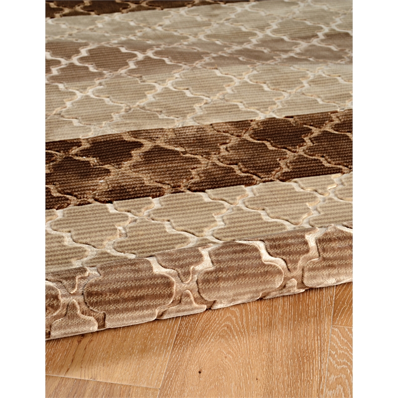 Linon Evolution Trellis Stripes Power Loomed Polyester 8'R Rug in Beige