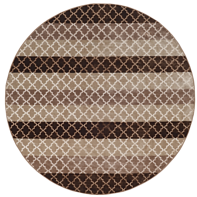 Linon Evolution Trellis Stripes Power Loomed Polyester 8'R Rug in Beige