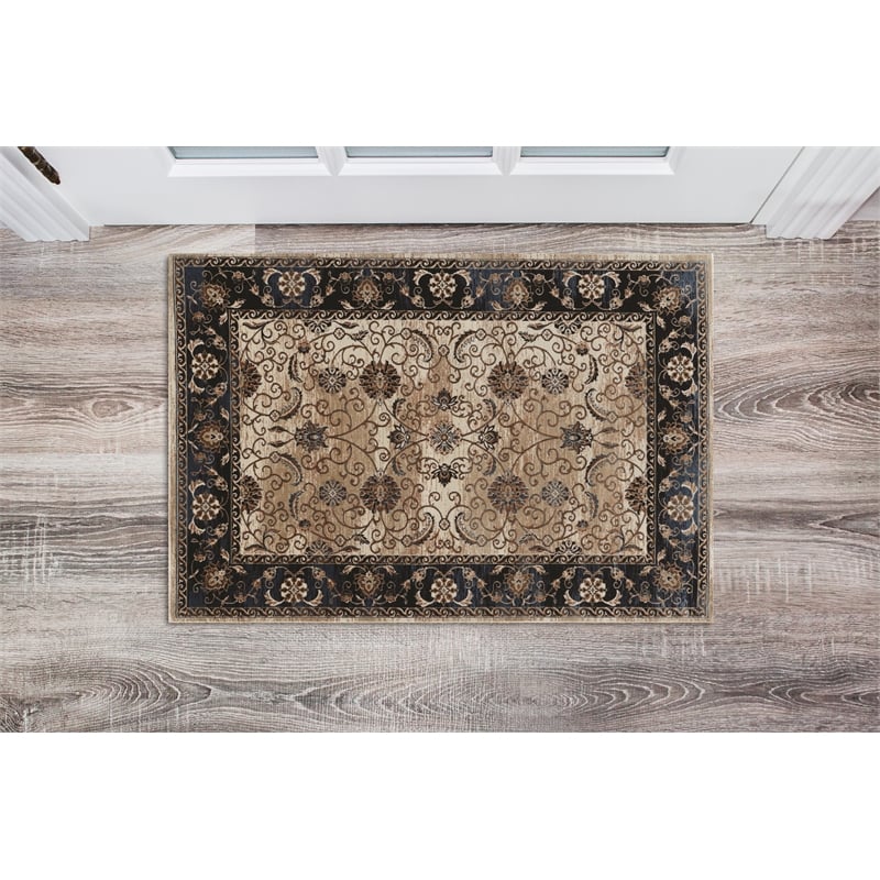 Linon Vintage Isfahan Power Loomed Microfiber Polyester 2'x3' Rug in Ivory
