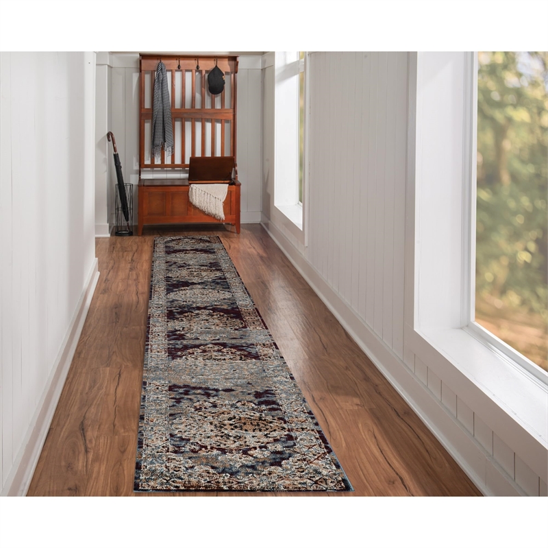 Linon Vintage Nain Power Loomed Microfiber Polyester 2'x10' Rug in Beige