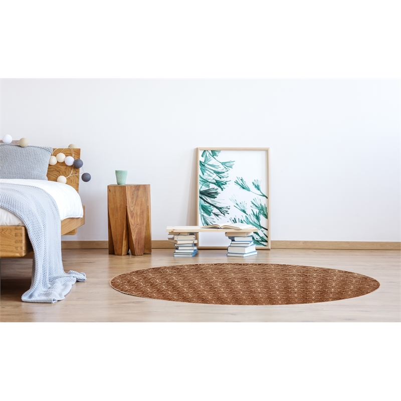 Linon Evolution Damask Power Loomed Polyester 8'R Rug in Brown