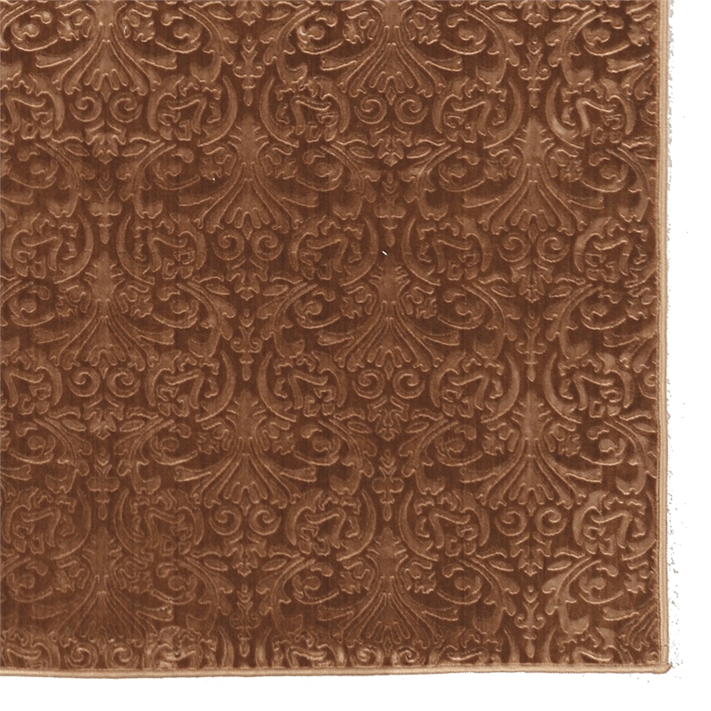 Linon Evolution Damask Power Loomed Polyester 8'R Rug in Brown