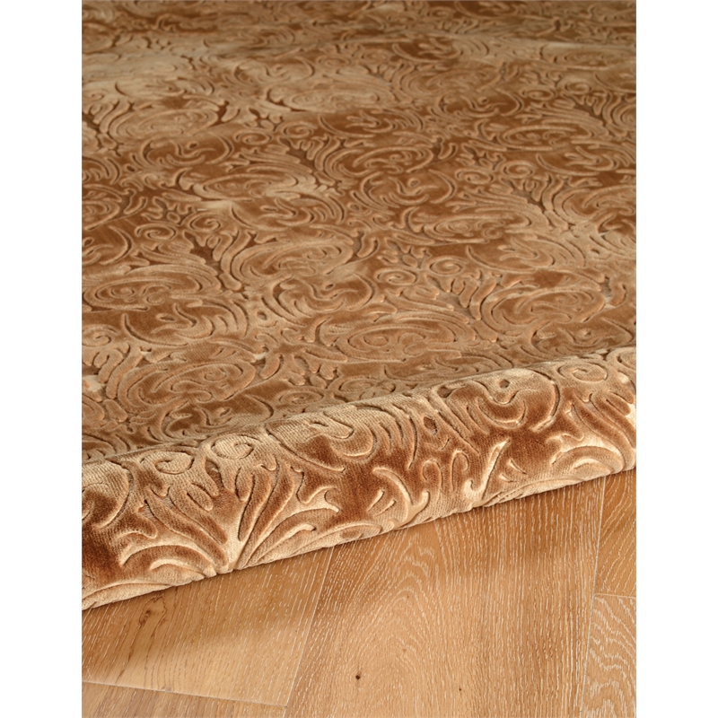 Linon Evolution Damask Power Loomed Polyester 8'R Rug in Brown