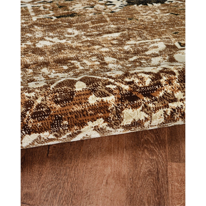 Linon Vintage Nain Power Loomed Microfiber Polyester 2'x10' Rug in Beige