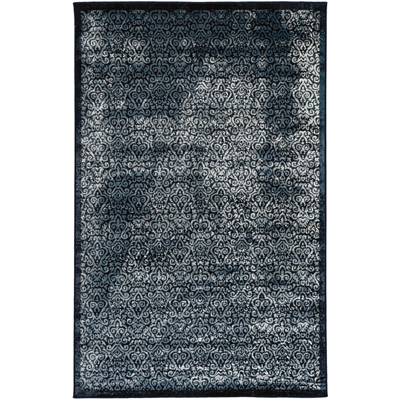 Linon Vintage Ilussion Power Loomed Microfiber Polyester 2'x3' Rug in Navy