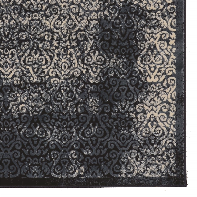 Linon Vintage Ilussion Power Loomed Microfiber Polyester 2'x10' Rug in Navy