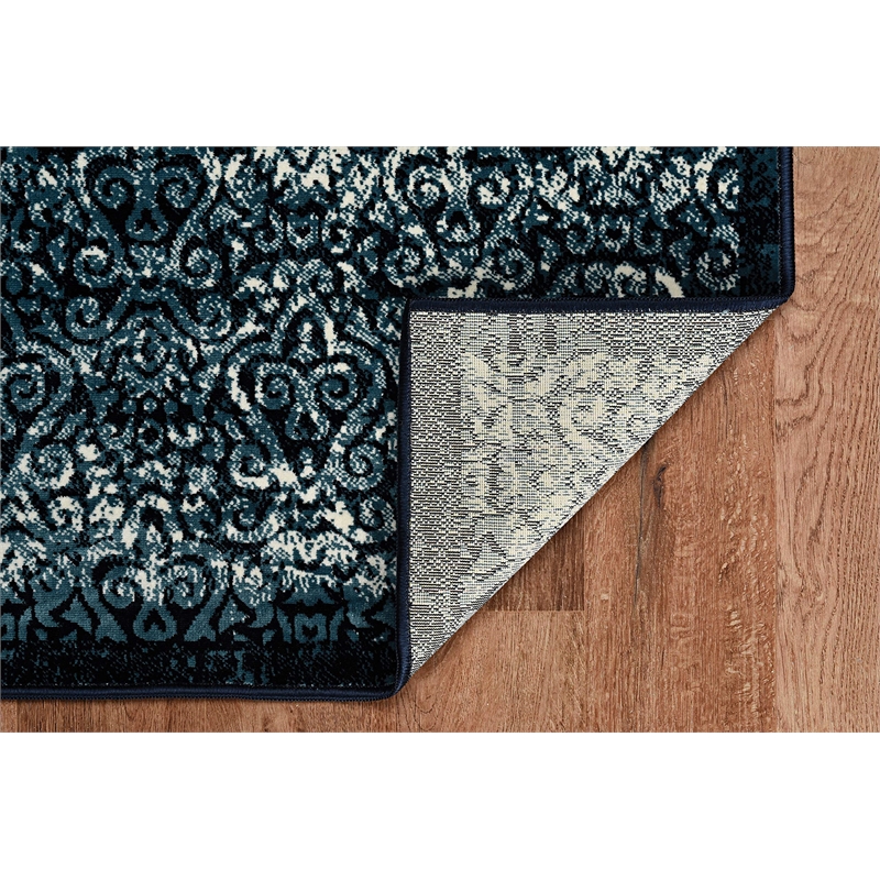 Linon Vintage Ilussion Power Loomed Microfiber Polyester 2'x10' Rug in Navy