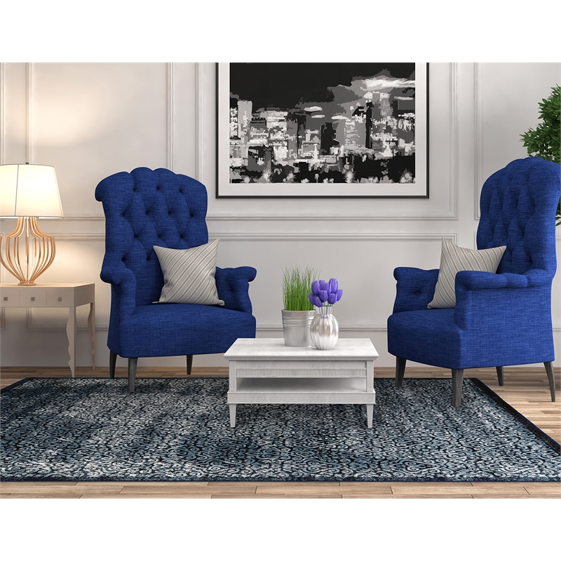 Linon Vintage Ilussion Power Loomed Microfiber Polyester 8'x10' Rug in Navy