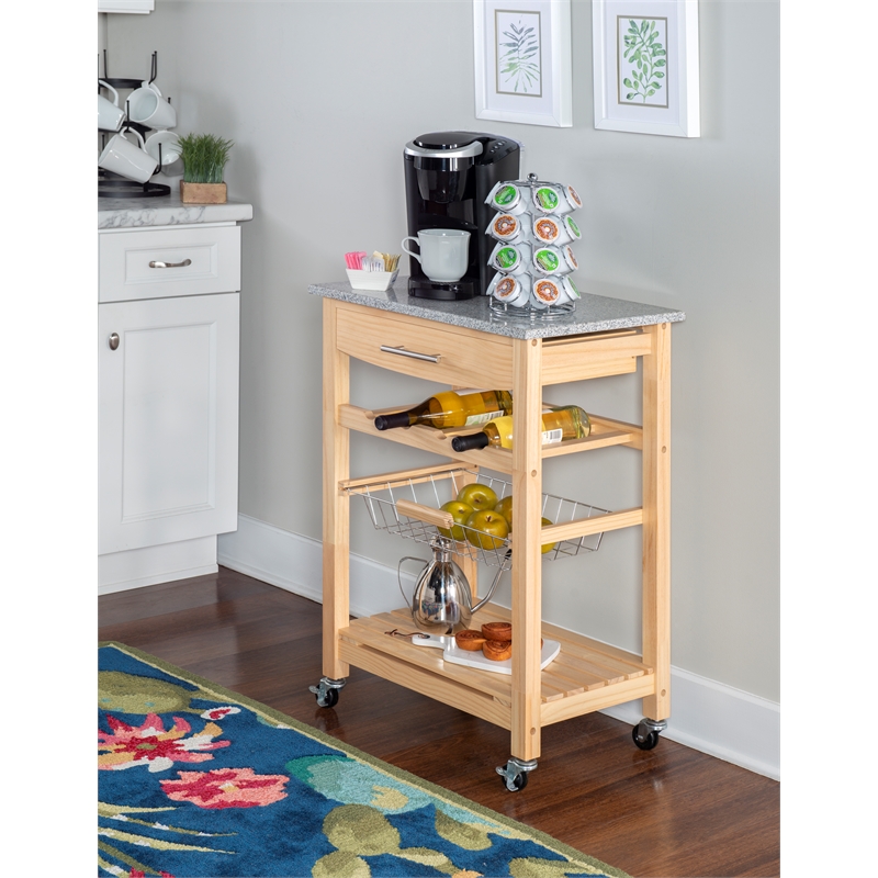 Linon Natalie Wood And Granite Top Kitchen Cart In Natural Brown Cymax Business - Linon Home Decor Kitchen Island