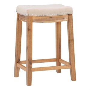 Linon Claridge 26&quot Counter Stool Natural Padded Seat Wood Frame in Rustic Brown