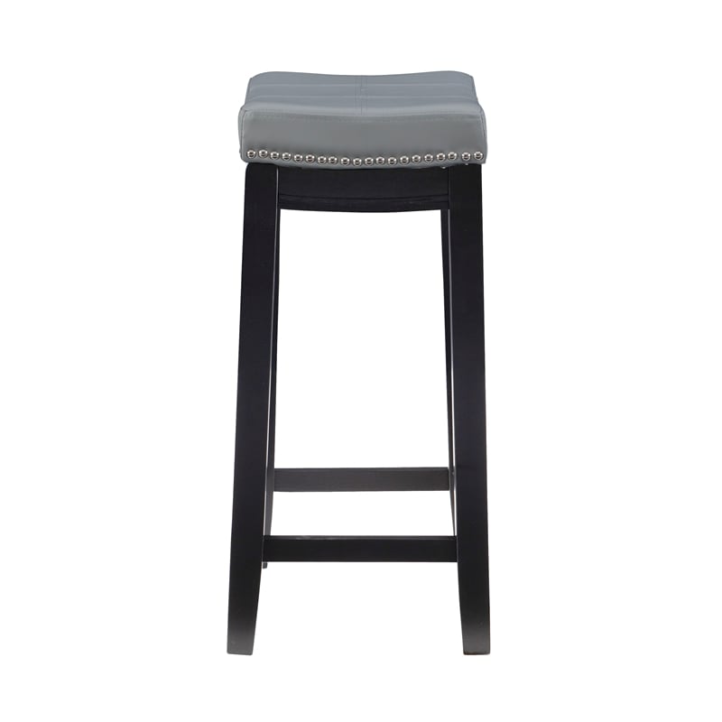 Linon Claridge Backless Counter Stool Gray Faux Leather Wood Frame in Black