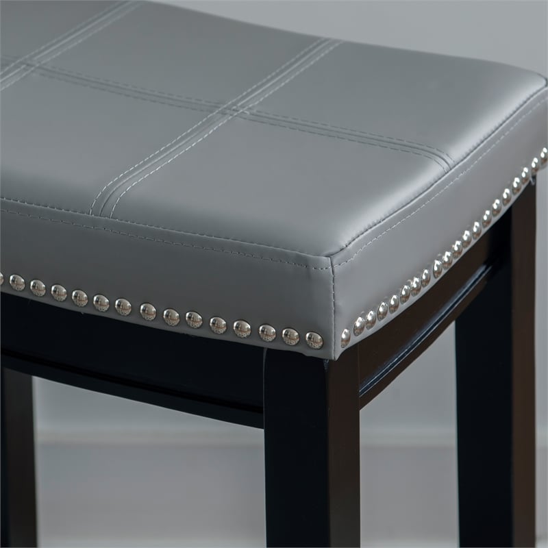 Linon Claridge Backless Counter Stool Gray Faux Leather Wood Frame in Black