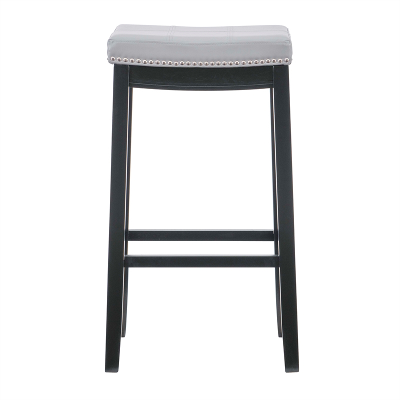 Linon Claridge Backless Bar Stool Gray Faux Leather Wood Frame in Black Finish