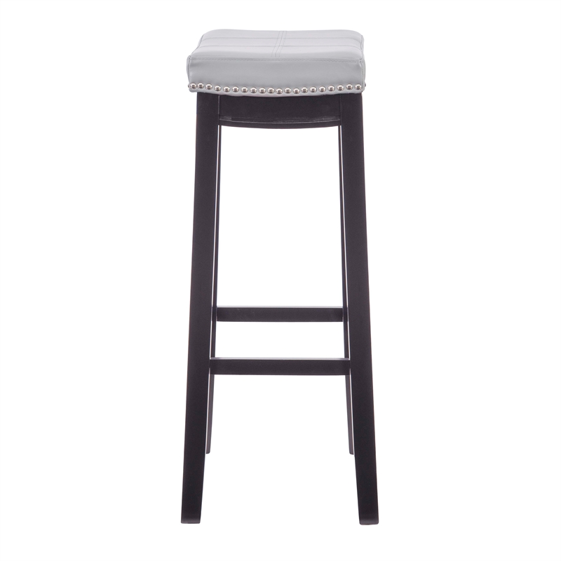 Linon Claridge Backless Bar Stool Gray Faux Leather Wood Frame in Black Finish