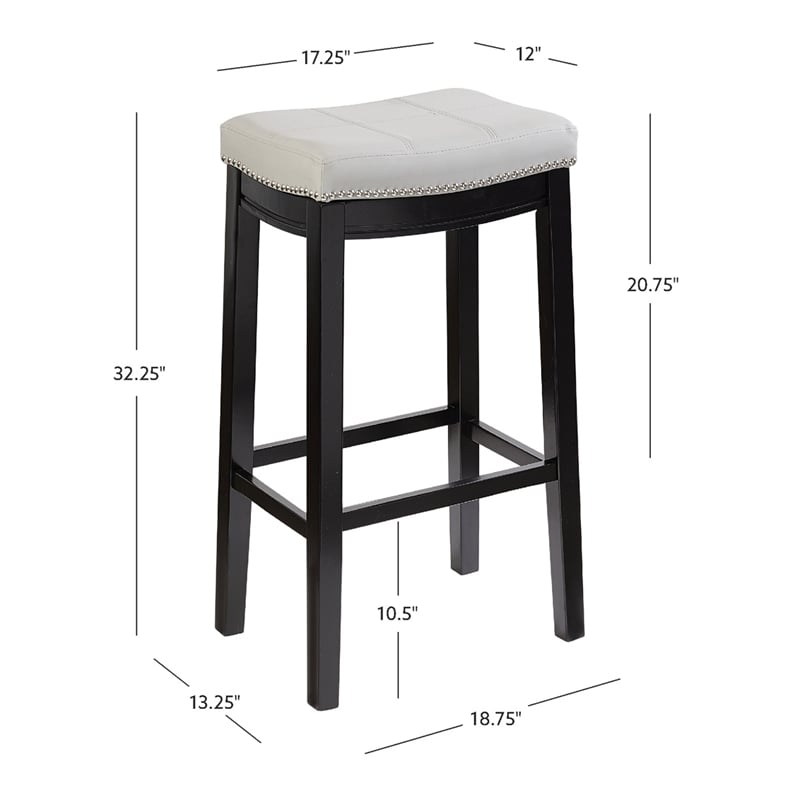 Linon Claridge Backless Bar Stool Gray Faux Leather Wood Frame in Black Finish