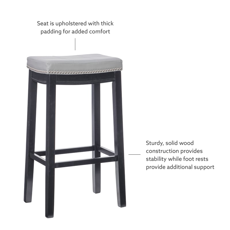 Linon Claridge Backless Bar Stool Gray Faux Leather Wood Frame in Black Finish