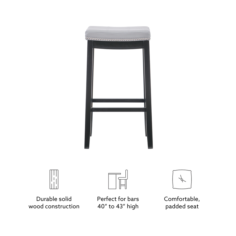 Linon Claridge Backless Bar Stool Gray Faux Leather Wood Frame in Black Finish