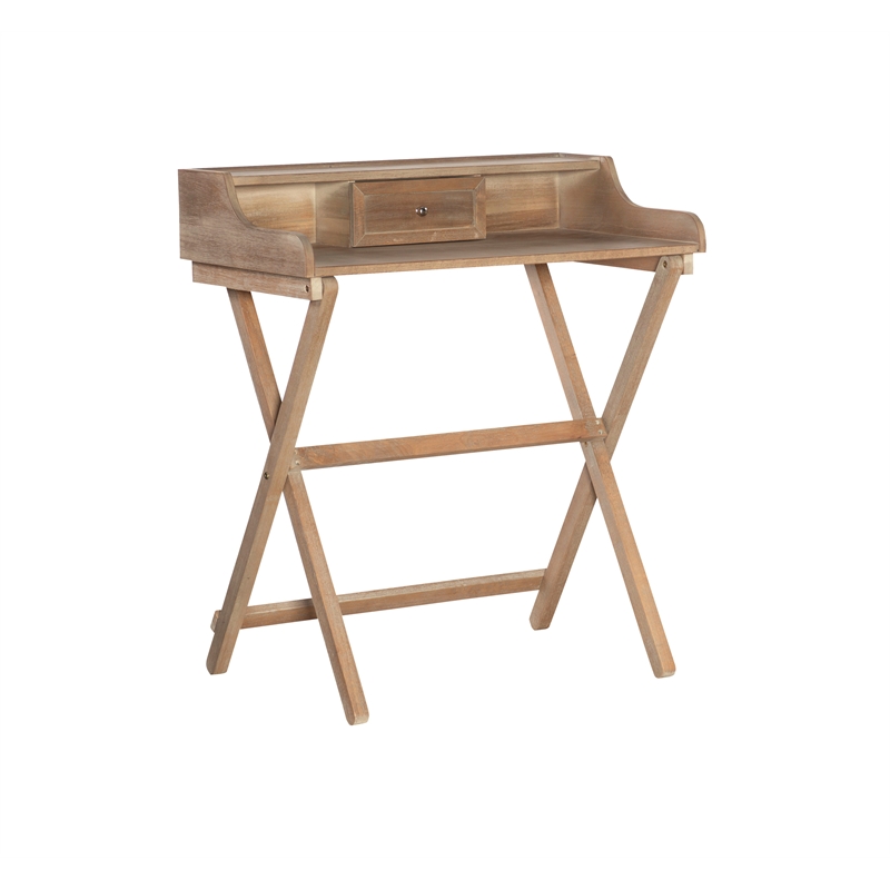 Linon Cade Folding Desk with Small Drawer in Rustic Brown Finished Wood