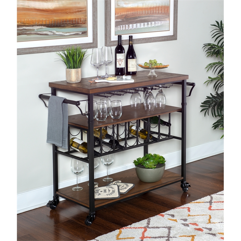 Linon Wood and Metal Wine Rack with Wheels