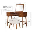 Linon Vallen Wood Vanity & Stool Set Flip Up Mirror 2 Drawers in Walnut Brown