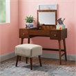Linon Vallen Wood Vanity & Stool Set Flip Up Mirror 2 Drawers in Walnut Brown