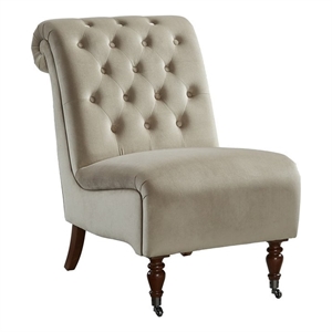Linon Cora Latte Tufted Slipper Chair with Espresso Wood Legs
