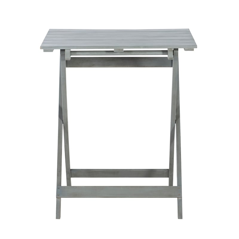 Linon Rey 3 Piece Acacia Wood Foldable Square Indoor Outdoor Bistro Set in Gray