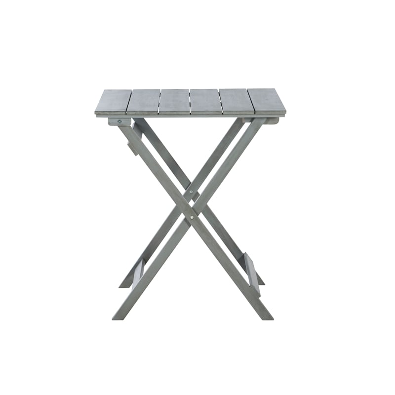 Linon Rey 3 Piece Acacia Wood Foldable Square Indoor Outdoor Bistro Set in Gray