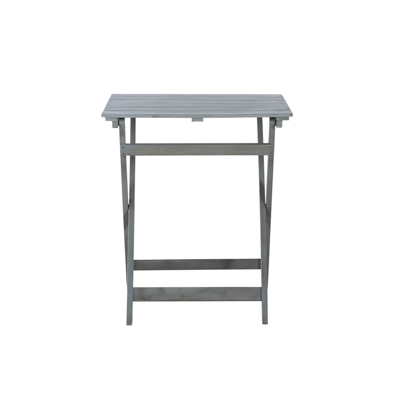 Linon Rey 3 Piece Acacia Wood Foldable Square Indoor Outdoor Bistro Set in Gray