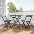 Linon Rey 3 Piece Acacia Wood Foldable Square Indoor Outdoor Bistro Set in Gray