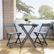 Linon Rey 3 Piece Acacia Wood Foldable Square Indoor Outdoor Bistro Set in Gray