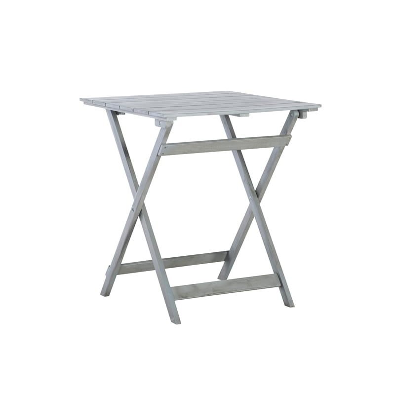 Linon Rey 3 Piece Acacia Wood Foldable Square Indoor Outdoor Bistro Set in Gray
