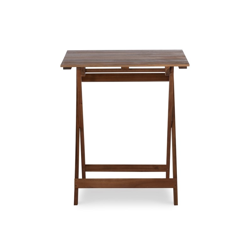 Linon Rey 3 Piece Acacia Wood Foldable Square Indoor Outdoor Bistro Set in Brown