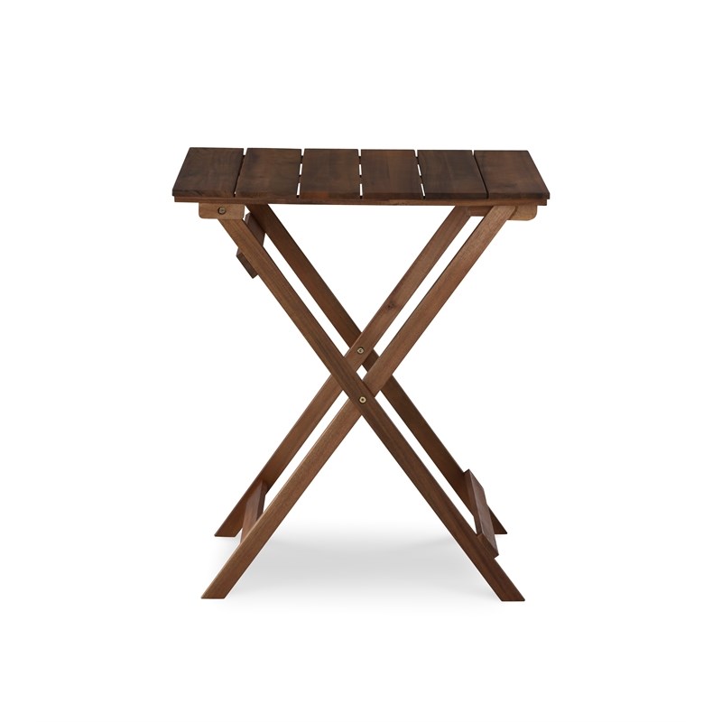 Linon Rey 3 Piece Acacia Wood Foldable Square Indoor Outdoor Bistro Set in Brown