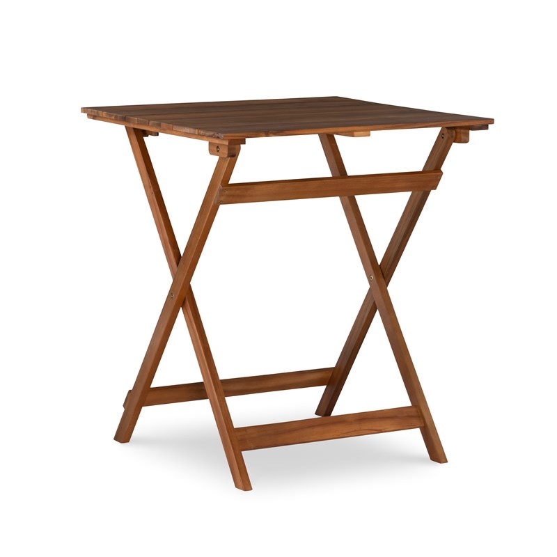 Linon Rey 3 Piece Acacia Wood Foldable Square Indoor Outdoor Bistro Set in Brown
