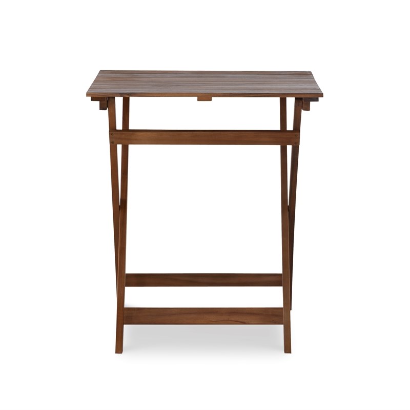 Linon Rey 3 Piece Acacia Wood Foldable Square Indoor Outdoor Bistro Set in Brown