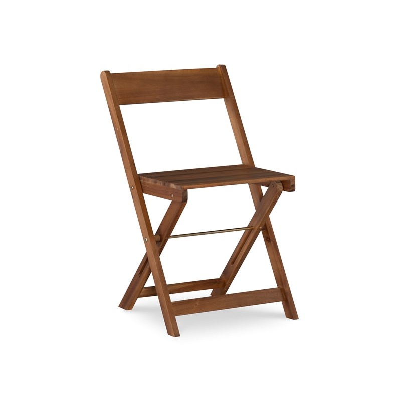 Linon Rey 3 Piece Acacia Wood Foldable Square Indoor Outdoor Bistro Set in Brown