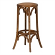 Linon Rae Round Backless Bar Stool Woven Seat in Walnut Brown Finished Wood